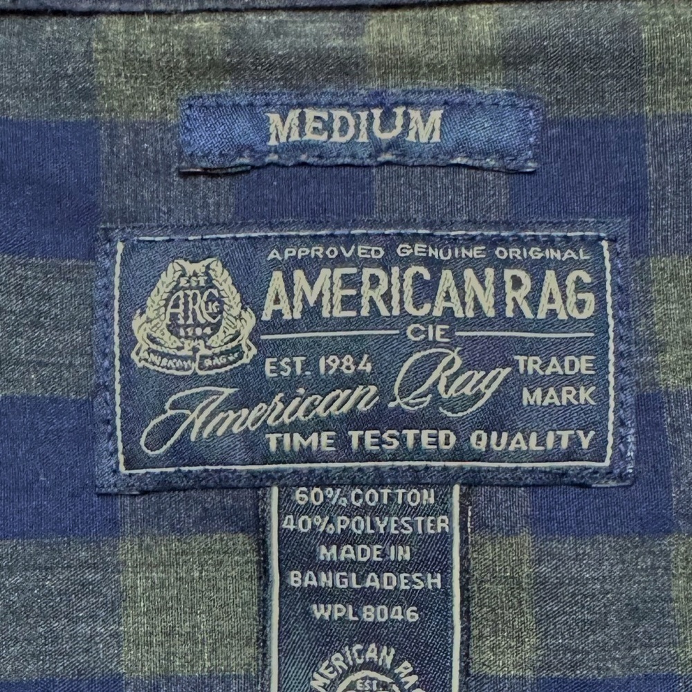 American Rag Mens Plaid Button Down Shirt Size Medium Short Sleeve Blue Casual - Picture 2 of 3